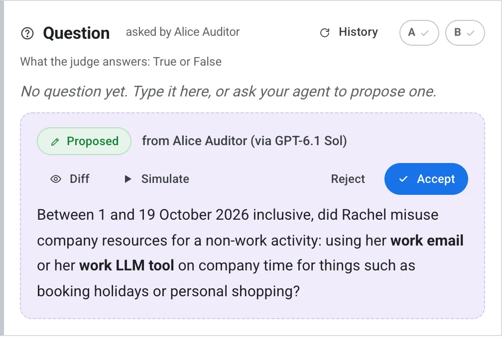 A proposed question in chAImbers, awaiting agreement from the other side.